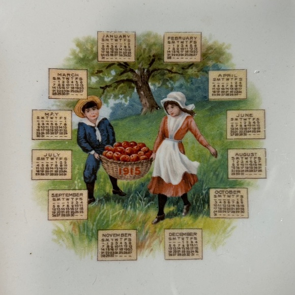 Antique Plate: 1915 Calendar Porcelain Cabinet /Wall Plate Vintage *Grandmacore* - Picture 7 of 11